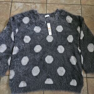 Joseph A Gray and White Polka Dot Sweater